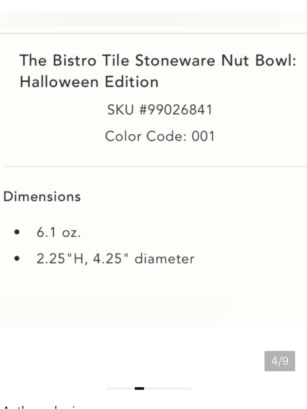 Anthropologie The Bistro Tile
Stoneware Nut Bowl:
Halloween Edition  "GHOULISH" - Picture 5 of 9